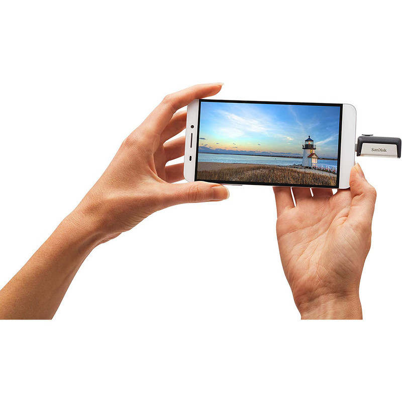 فلش‌مموری سن‌دیسک مدل Ultra Dual Drive USB Type-C ظرفیت 32 گیگابایت با دو درگاه USB3.1 و USB Type-C، سرعت انتقال تا 130 مگابایت بر ثانیه، قابلیت اتصال به گوشی و تبلت، طراحی جمع‌وجور و بدنه ترکیبی فلز و پلاستیک