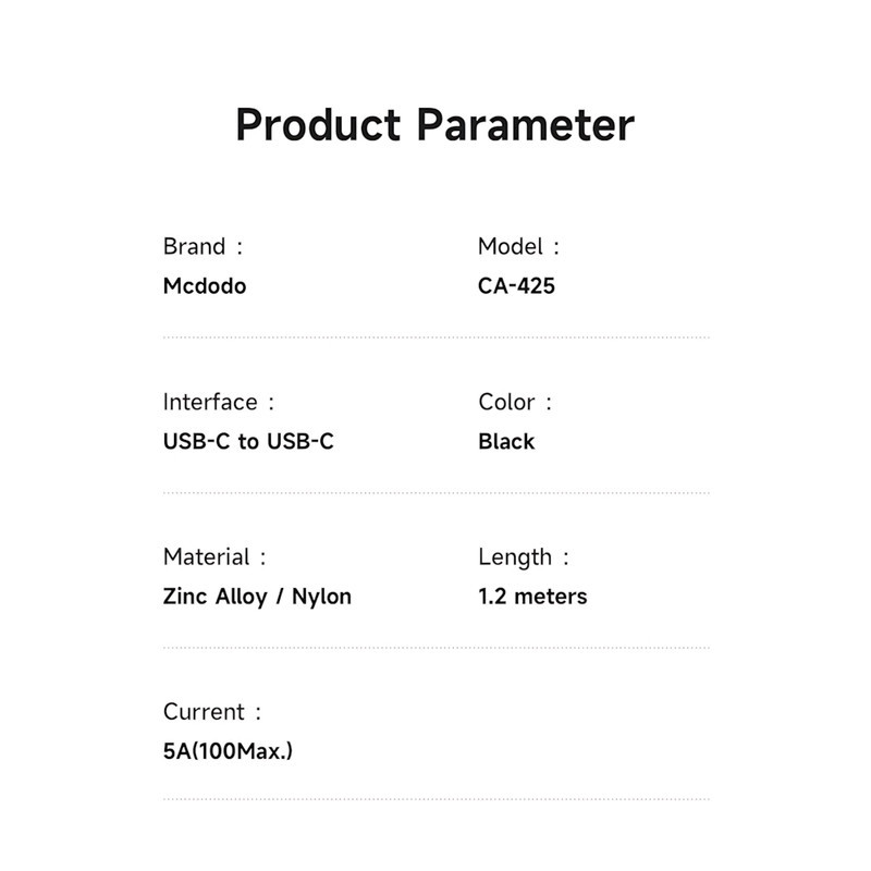 کابل USB-C مک دودو مدل CA-4250 100W طول 1.2 متر