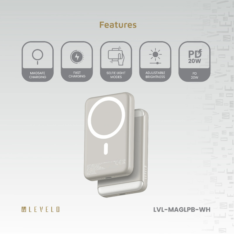 پاوربانک 20 وات لِولو مدل MagLight ظرفیت 8000 میلی‌آمپرساعت