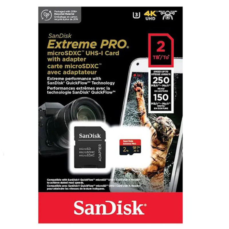 کارت حافظه microSDXC سن دیسک مدل Extreme PRO کلاس 10 استاندارد UHS-I U3 سرعت 250MBs ظرفیت 2 ترابایت