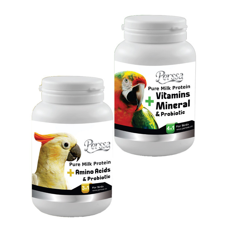 پودر مولتی و آمینو اسید پرندگان پرسا مدل Pack1 وزن 200 گرم بسته 2 عددی
