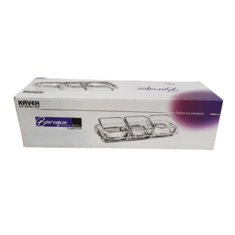 اردوخوری بلور کاوه مدل باروک طرح 3 خانه شیشه‌ای برای سرو تنقلات، ترشیجات و مخلفات