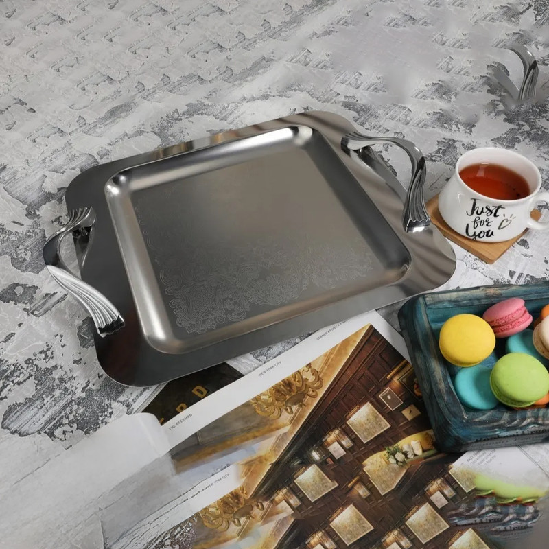 سینی دسته دار آرتیستون مدل استیل سایز 39*30 سانتی متر
