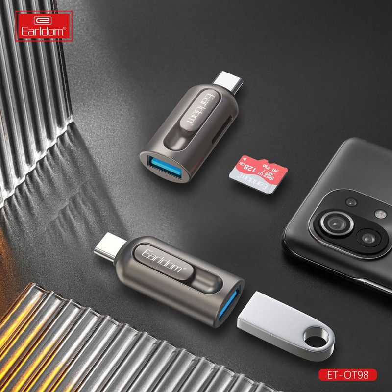 مبدل OTG USB به USB-C و کارتخوان ارلدام مدل OT98
