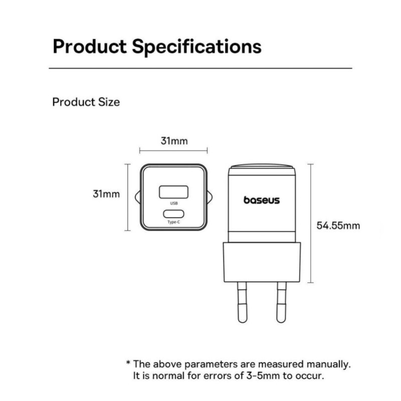 شارژر دیواری 30 وات بیسوس مدل Palm 30W  به همراه کابل USB-C