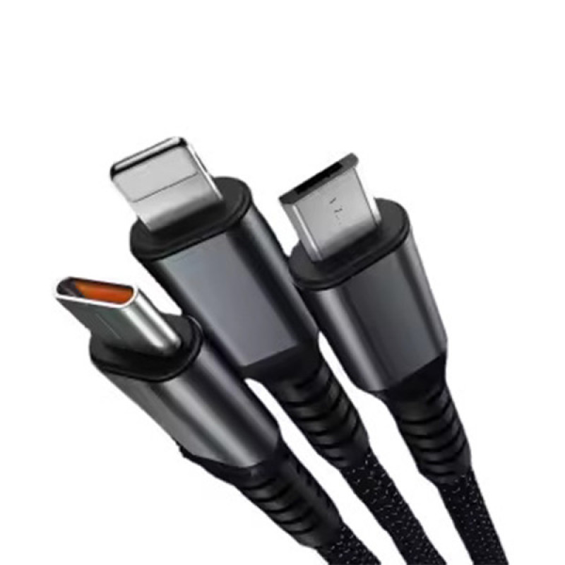 کابل تبدیل USB به microUSB  USB-C  لایتنینگ توزو مدل 3IN1 100W طول 1.2 متر
