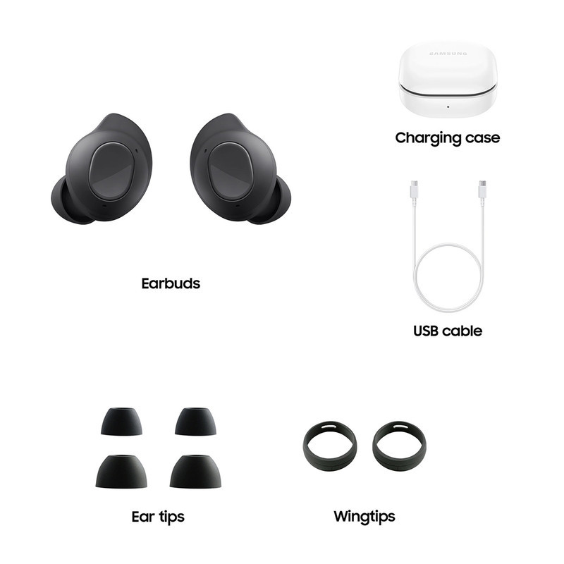 هدفون بلوتوثی سامسونگ مدل Galaxy Buds FE با نویز کنسلینگ فعال (ANC)، درگاه شارژ USB Type-C، دارای میکروفون دوگانه، مقاوم در برابر رطوبت و عرق