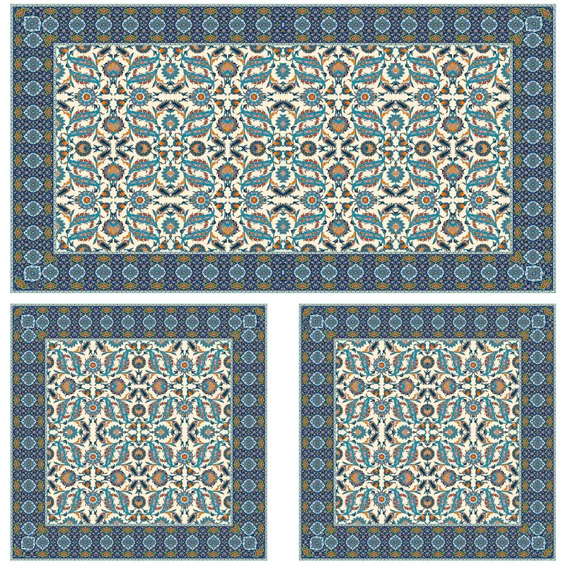 ست رومیزی سه تکه مدل مستطیل مربع طرح اسلیمی کد 9986