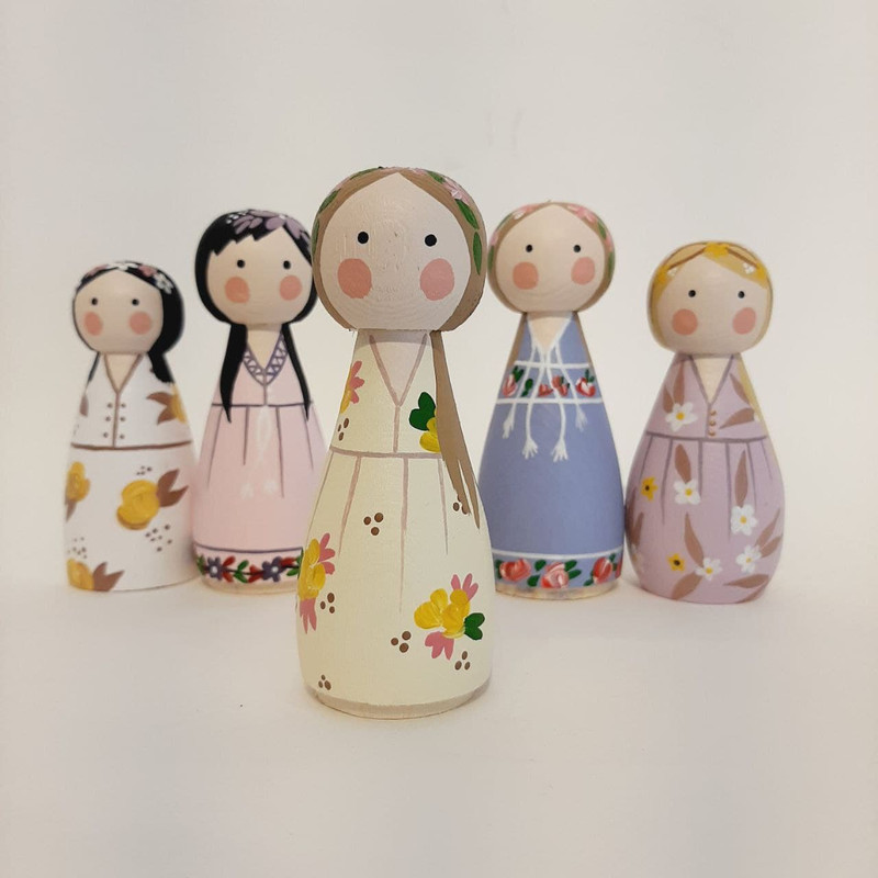 عروسک چوبی مدل پری ها مجموعه ۵ عددی