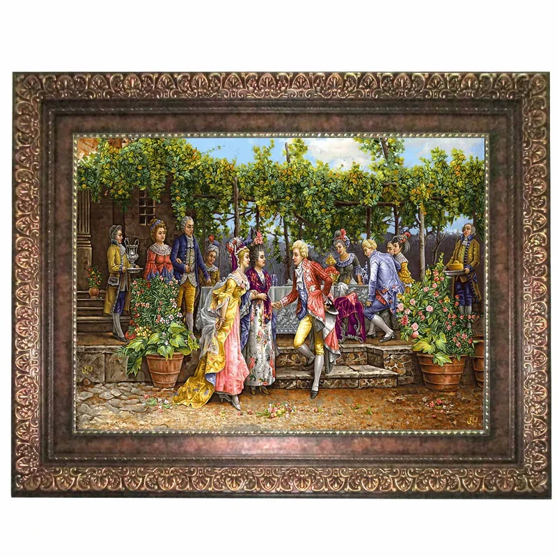 تابلو فرش ماشینی نقش نگار رضوی طرح باغ تالار کد 895P
