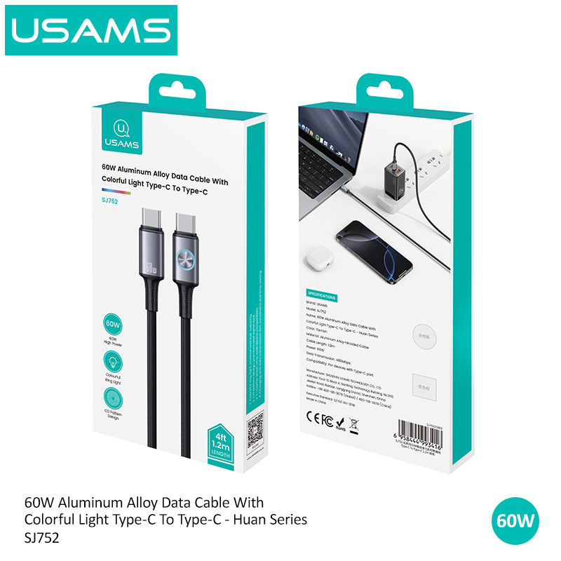 کابل USB-C یوسمز مدل SJ752-60W طول 1.2 متر