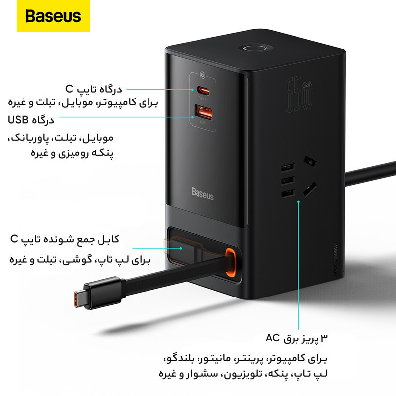شارژر رومیزی باسئوس مدل PSLR000001 به همراه کابل USB-C