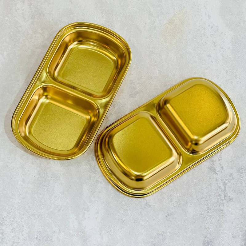 اردوخوری استیل 2 خانه‌ای SUS304 مناسب سرو پیش‌غذا و خوراکی‌های کوچک، قابلیت شستشو با دست و ماشین ظرفشویی