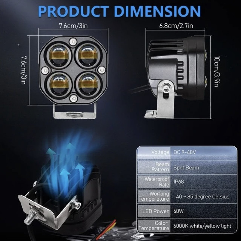 پرژکتور موتور سیکلت مدل LEDWORK بسته 2 عددی