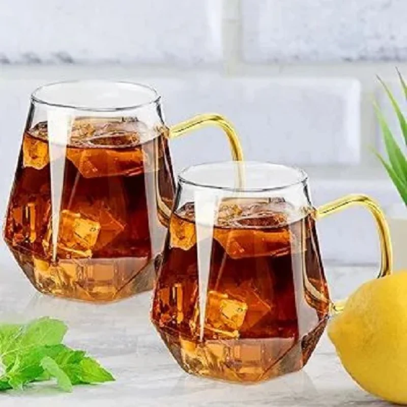 لیوان مدل  بروسیلیکات چند ضلعی دسته رنگی کد 11 بسته دو عددی
