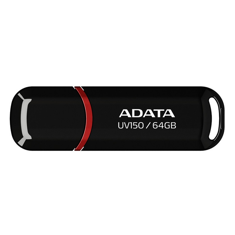 فلش مموری ای دیتا مدل UV150 ظرفیت 64 گیگابایت، رابط USB 3.2 Gen1، سرعت خواندن 90 مگابایت بر ثانیه، طراحی درپوش‌دار، سازگار با گوشی، تبلت، کامپیوتر و تلویزیون