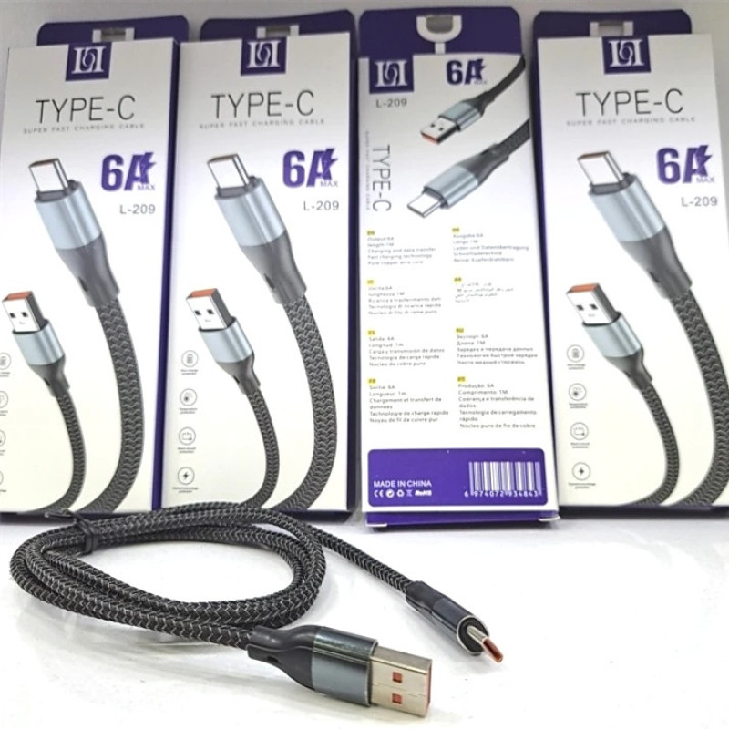 کابل تبدیل USB به USB-C ال او ال مدل FAST CHARGE 6A MAX طول 1 متر