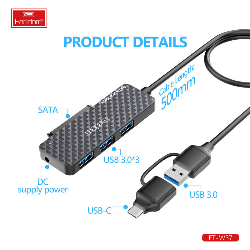 مبدل USB  USB-C به SATA  هاب USB3 ارلدام مدل W37