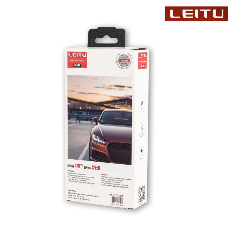 شارژر فندکی لیتو مدل LC-C20 به همراه کابل تبدیل لایتنینگ