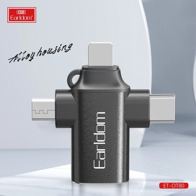 مبدل USB OTG به microUSB  لایتنینگ  USB-C ارلدام مدل ET-OT80