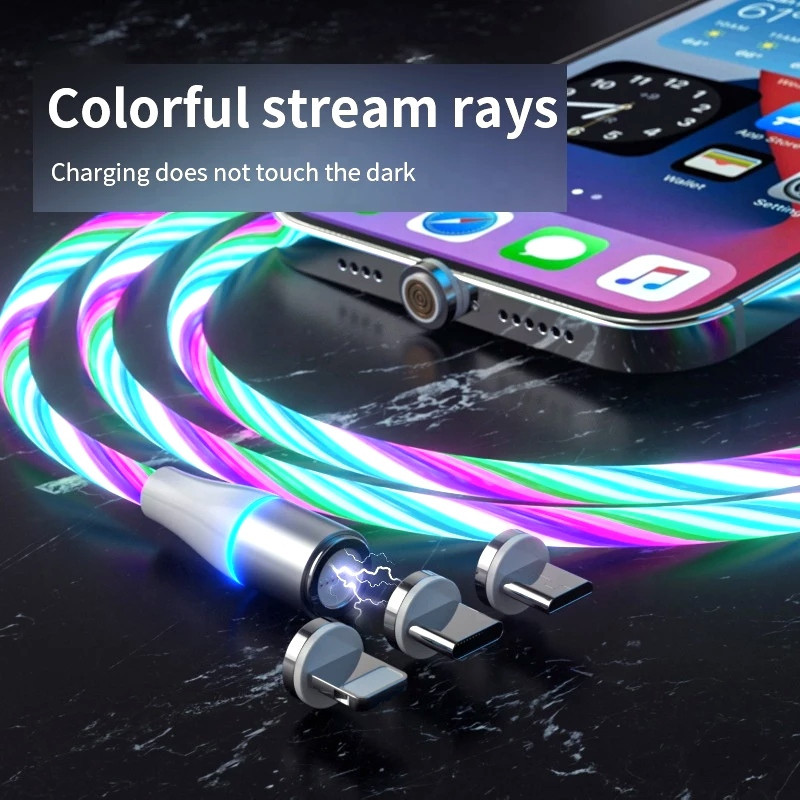 کابل تبدیل مغناطیسی  USB به MicroUSB  USB-C  لایتنینگ مدل  RGB  1x3 طول 1 متر