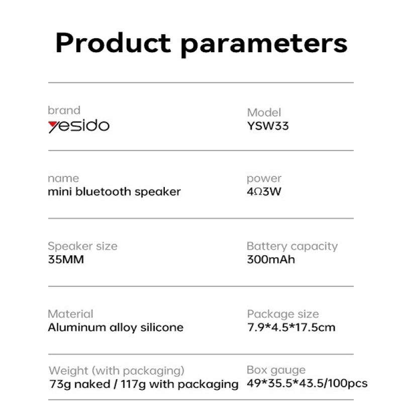 اسپیکر بلوتوثی قابل حمل یسیدو مدل YSW33
