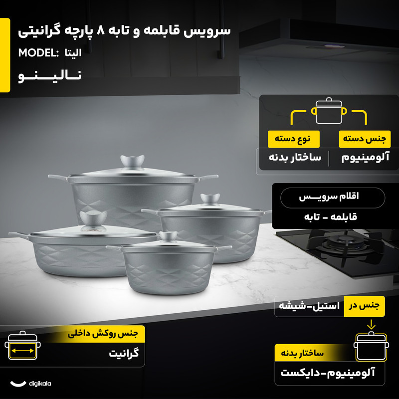 سرویس قابلمه و تابه گرانیتی 8 پارچه نالینو مدل الیتا