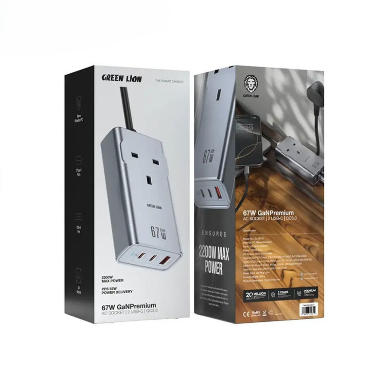 چندراهی برق گرین لاین مدل 67W GaN Premium AC Socket