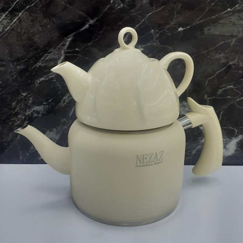 ست کتری و قوری نزاز مدل لوله دار طرح رنگی