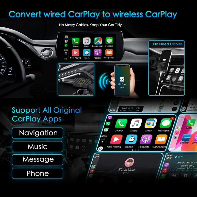 کارپلی و اندروید اتو مدل Wireless CarPlayAndroid Auto Q1M به همراه مبدل USB به USB-C