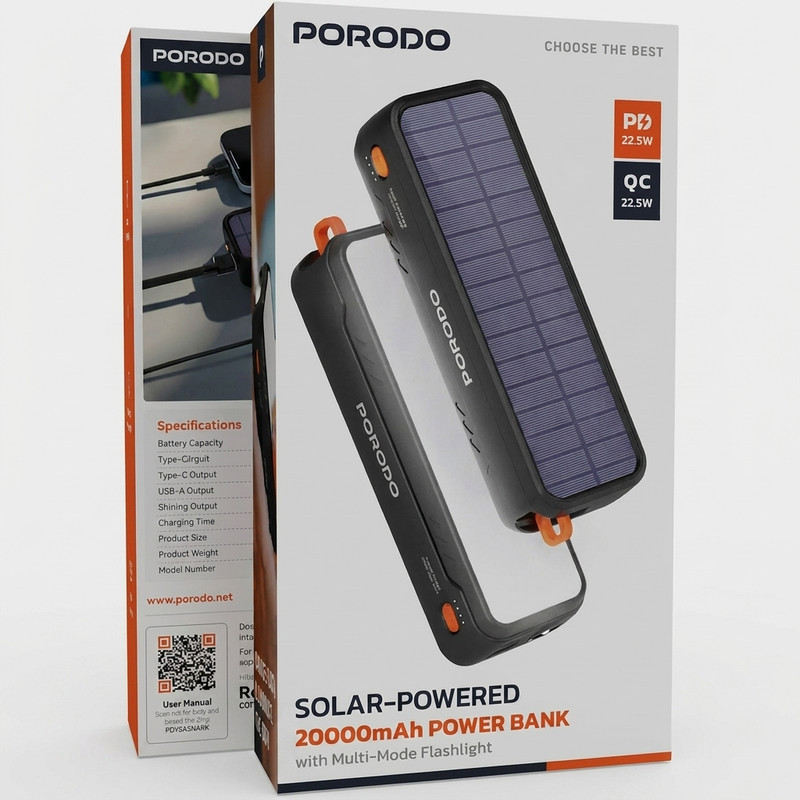 پاوربانک 22.5 وات پرودو مدل Solar-Powered PDPBAS149 ظرفیت 20000 میلی‌آمپرساعت