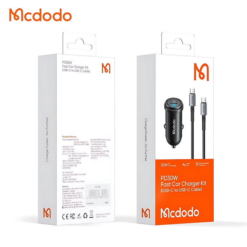 شارژر فندکی 30 وات مک دودو مدل CC-7493 W-Cable به همراه کابل USB-C