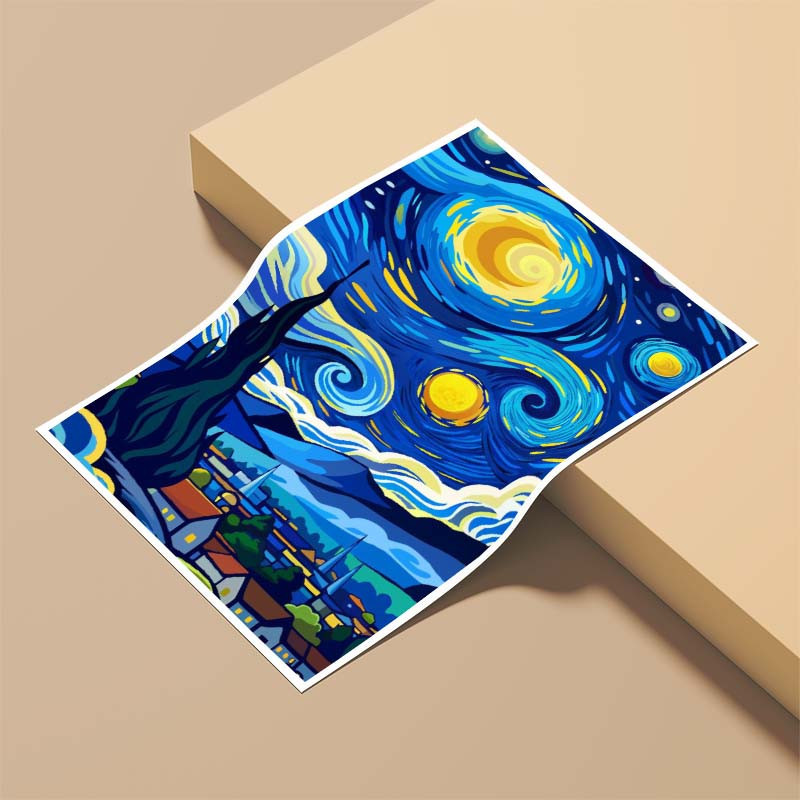 پوستر کارنيکا طرح شب پرستاره فانتزی ون‌گوگ Fantasy Starry Night Van Gogh کد 53865 مجموعه 8 عددی
