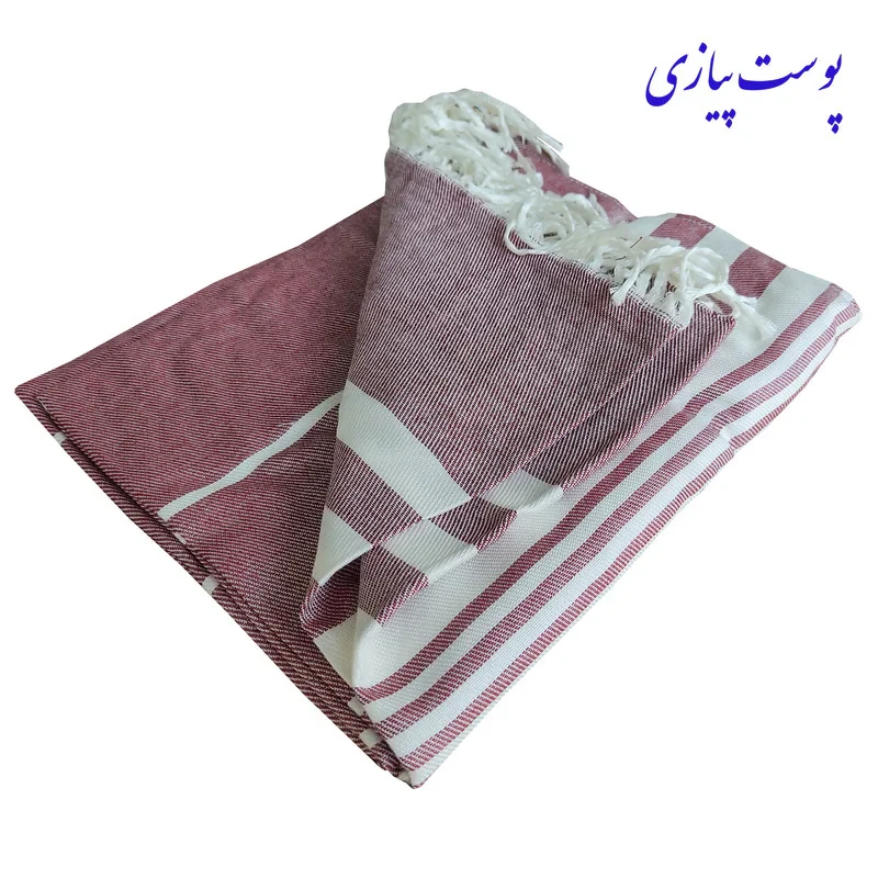حوله حمام نساجی هنر یزد مدل خط دار ریشه دار سایز 100×180 سانتی متر