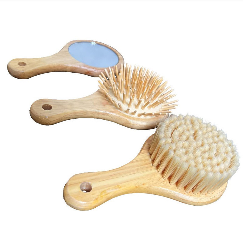 ست شانه و برس و آینه کودک  مدل wood مجموعه 3 عددی