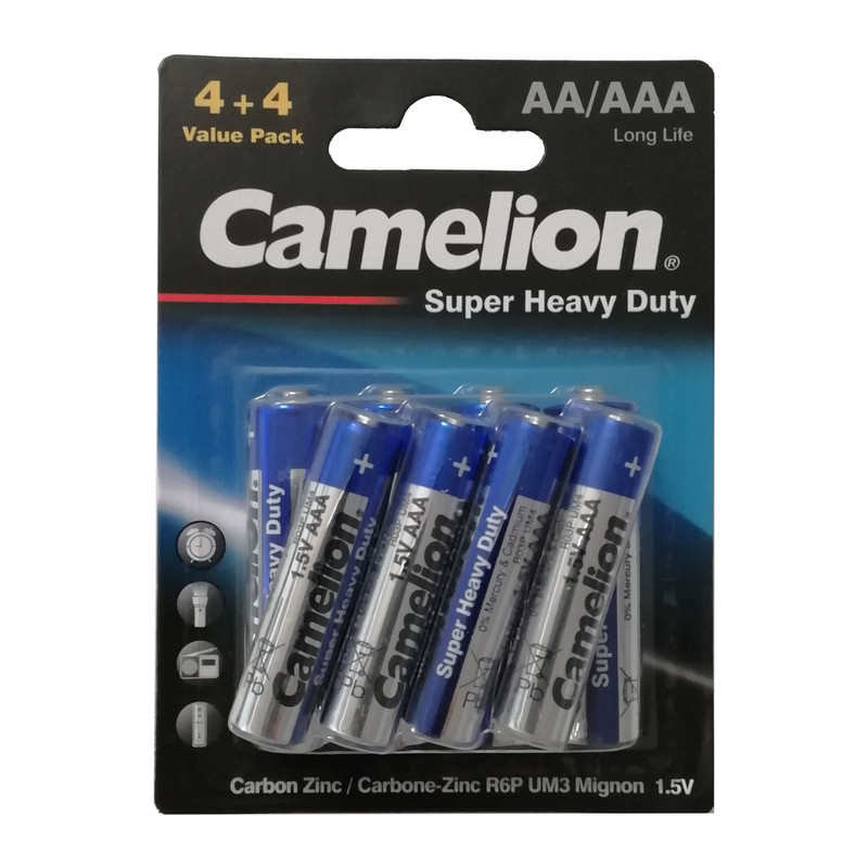 باتری قلمی و نیم قلمی کملیون مدل super heavy R6P-R03P مجموعه 8 عددی