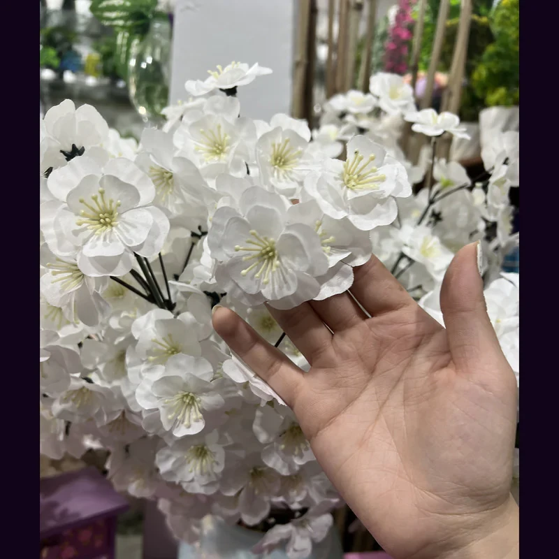 گل مصنوعی شکوفه ریزه، مجموعه 3 عددی، ابعاد 10×10×75 سانتی‌متر، وزن 100 گرم