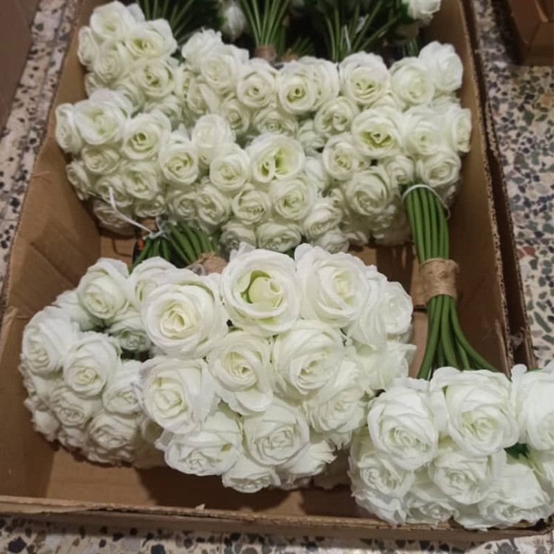 گل مصنوعی دسته رز توپی 14 شاخه پارچه‌ای قابل شستشو و جداشدنی