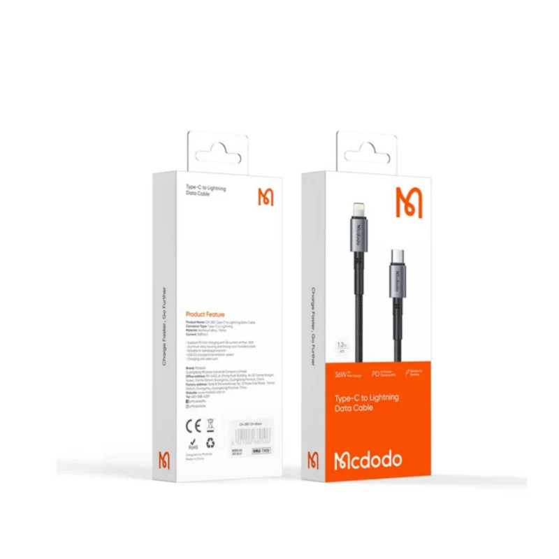 کابل تبدیل usb-c به لایتنینگ مک دودو مدل ca-285 36w طول 1.2 متر