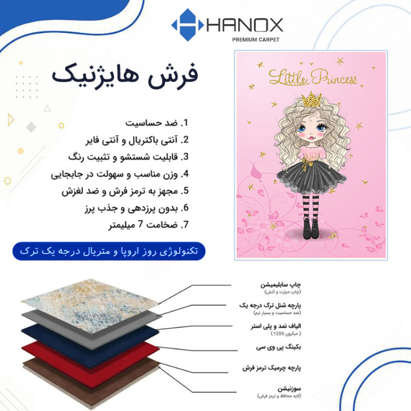 فرش ماشینی 1000 شانه هانوکس زمینه صورتی حاشیه چند رنگ مدل کودک کد HAK.111.01