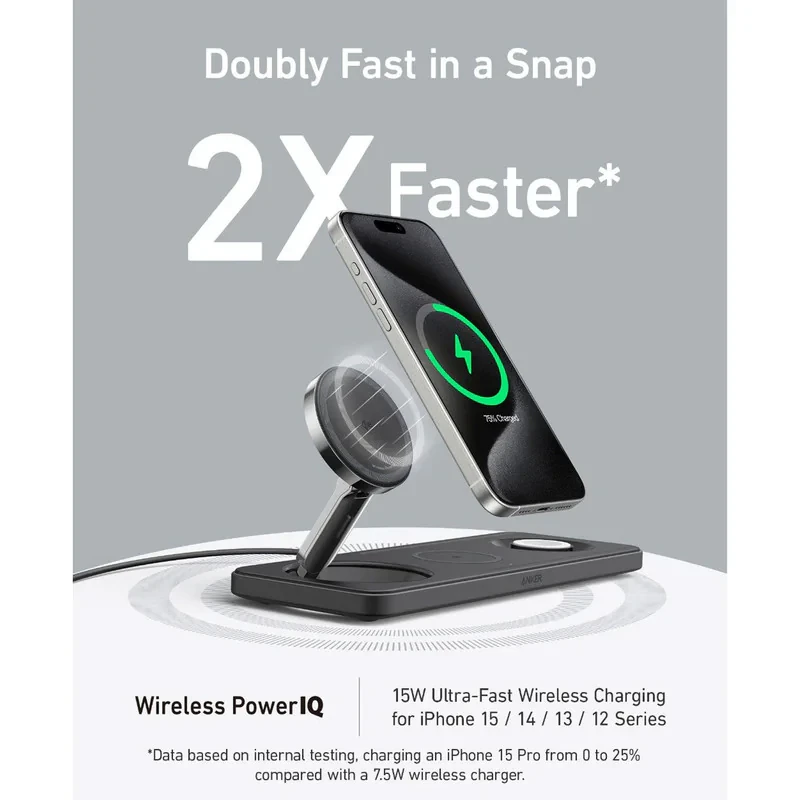 شارژر رومیزی انکر مدل MagGo Wireless Charging به همراه شارژر دیواری 40 وات انکر و کابل USB-C به طول 1.5 متر