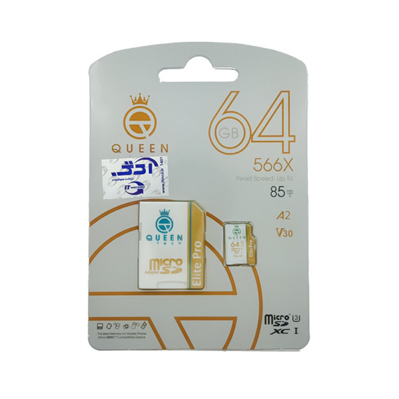 کارت حافظه Micro SD XC کوئین تک مدل Elite Pro A2 V30 کلاس 10 استاندارد UHS-I U3 سرعت 85MBps ظرفیت 64 گیگابایت به همراه آداپتور SD