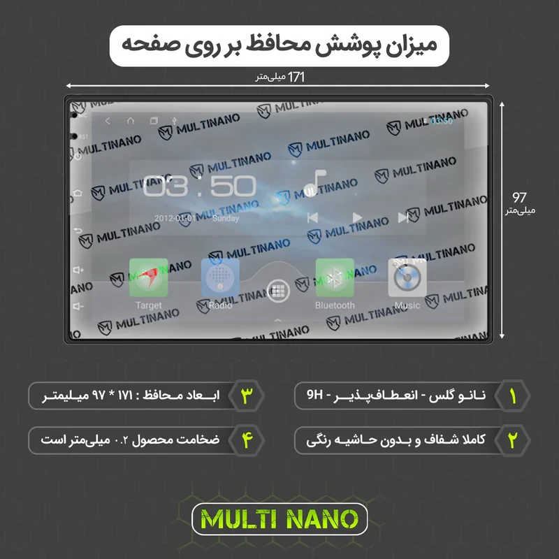 محافظ صفحه نمایش آنتی رفلکس مانیتور خودرو مولتی نانو مدل X-S1M مناسب برای مانیتور 7 اینچ