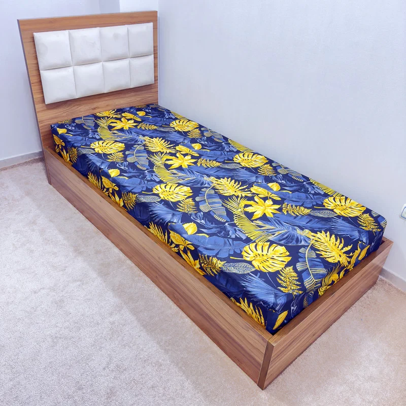 ملحفه ناتوسا مدل کشدار برگ انجیری یک نفره سایز 90x200 سانتی متر