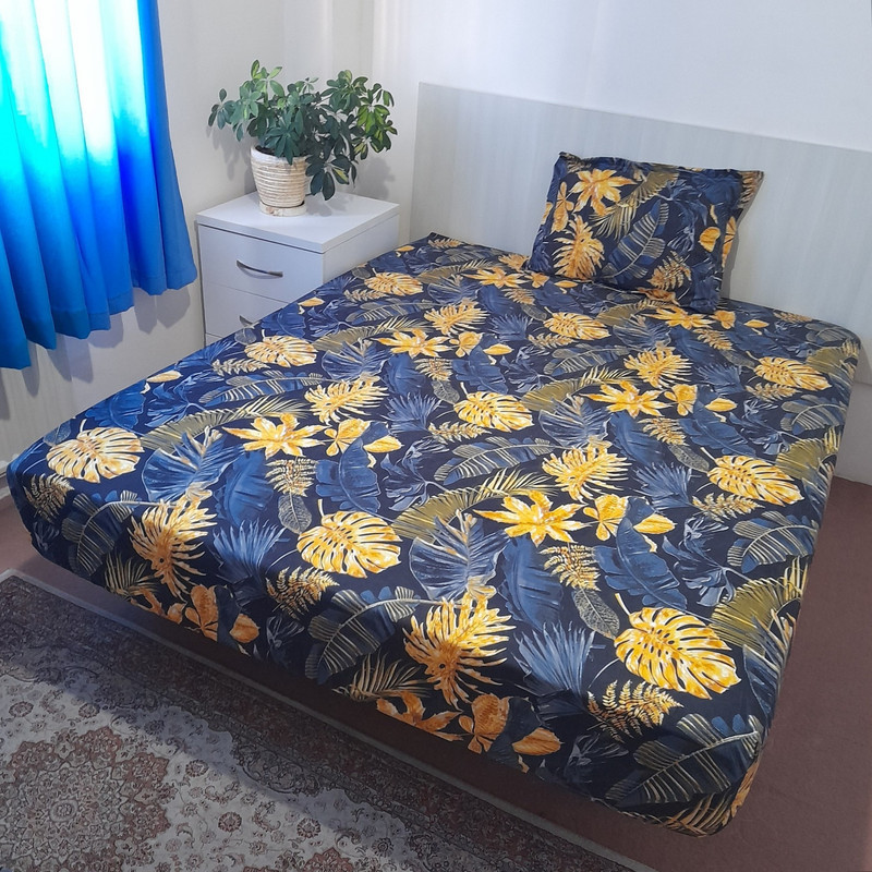 سرویس ملحفه مدل ni08064 طرح برگ انجیری کد 100 یک نفره دو تکه