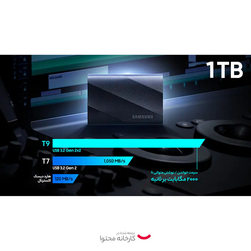 اس اس دی اکسترنال سامسونگ مدل T9 ظرفیت 1 ترابایت رابط USB 3.2 Gen2