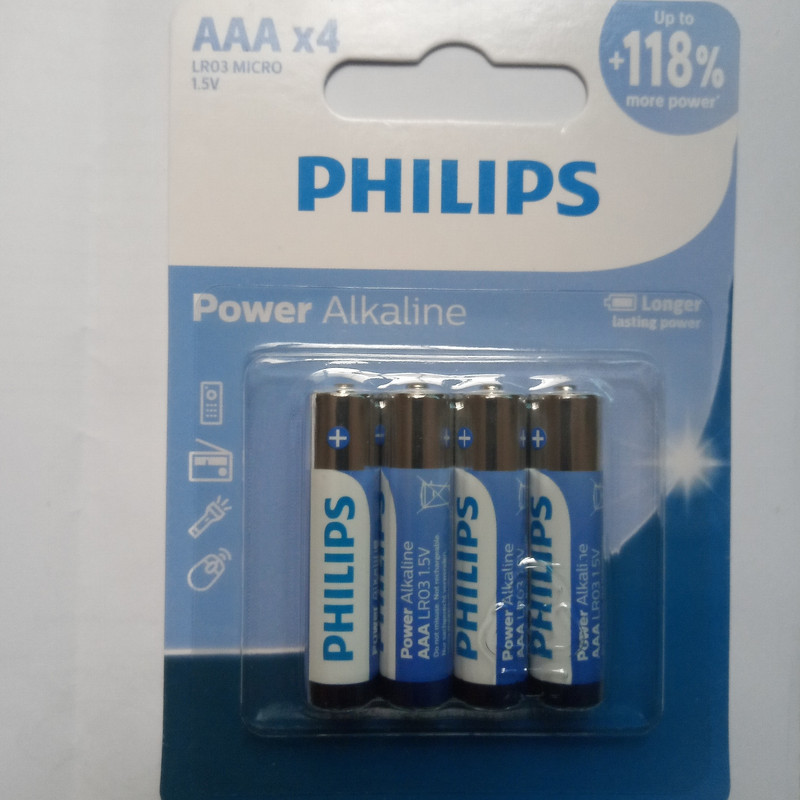 باتری نیم قلمی فیلیپس مدل Power Alkaline LR03P4B بسته چهار عددی