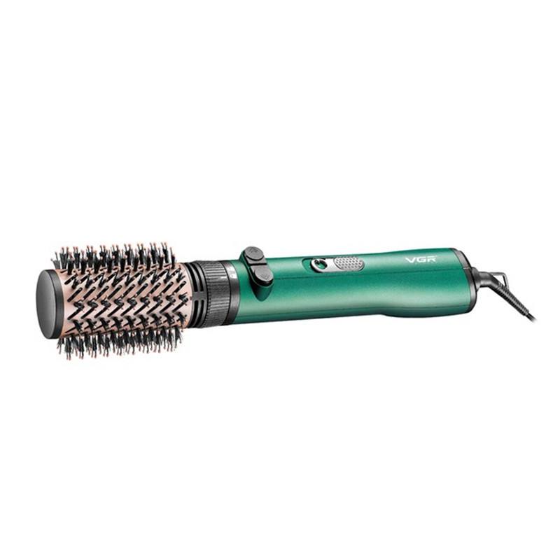 سشوار برس‌دار چرخشی 1200 وات وی جی ار مدل v-498، موتور DC، وزن 500 گرم، دارای سری برس‌دار گرد باریک، سری برس‌دار گرد پهن با ویژگی صاف‌کنندگی، حجم‌دهندگی، با قابلیت باد سرد، فناوری تولید یون