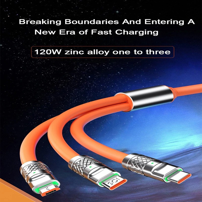 کابل تبدیل USB به micro USB  لایتنینگ  USB-C پسنجر لاین مدل 3in1 ZINC ALLOY 120W طول 1.2 متر