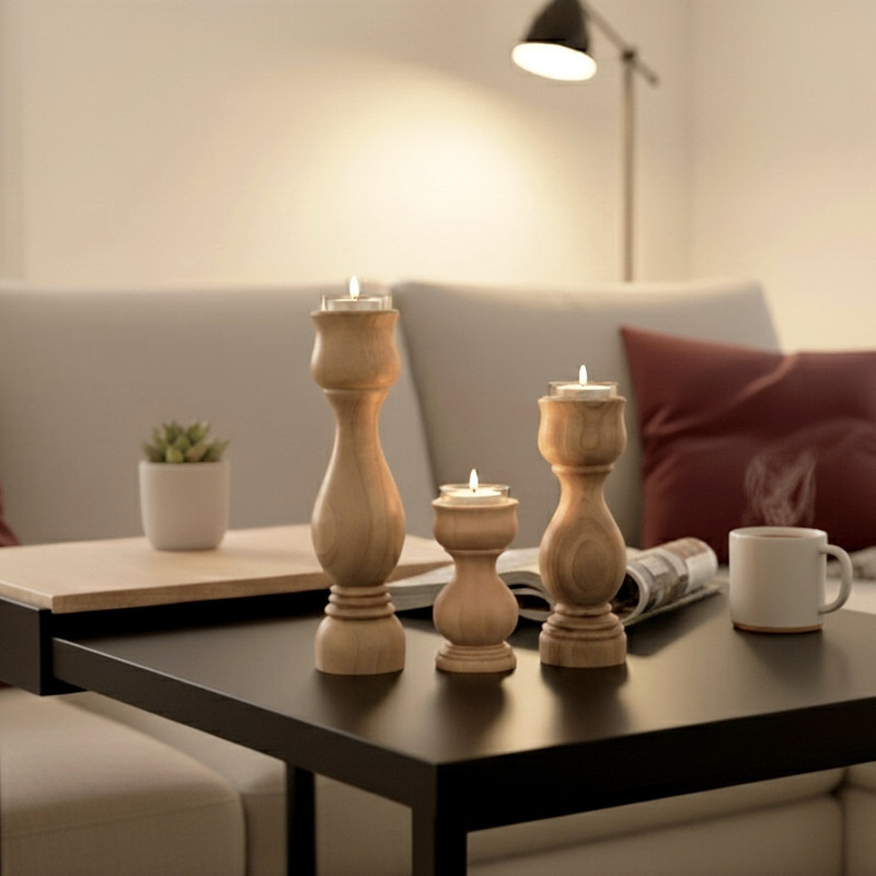 شمعدان چوبی مدل میترا مجموعه 3 عددی